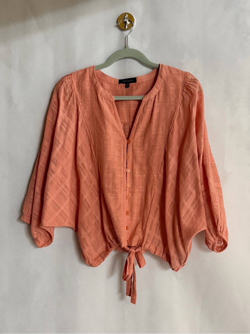 anctuary Oversized Sheer Coral Tie Front Blouse Size Small NWOT